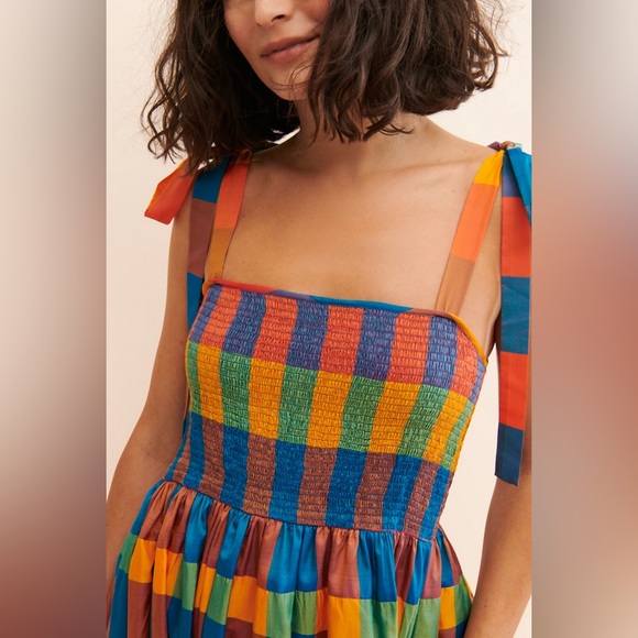 PayPal Jain Anthropologie colorful plaid smocked dress - Picture 4 of 7